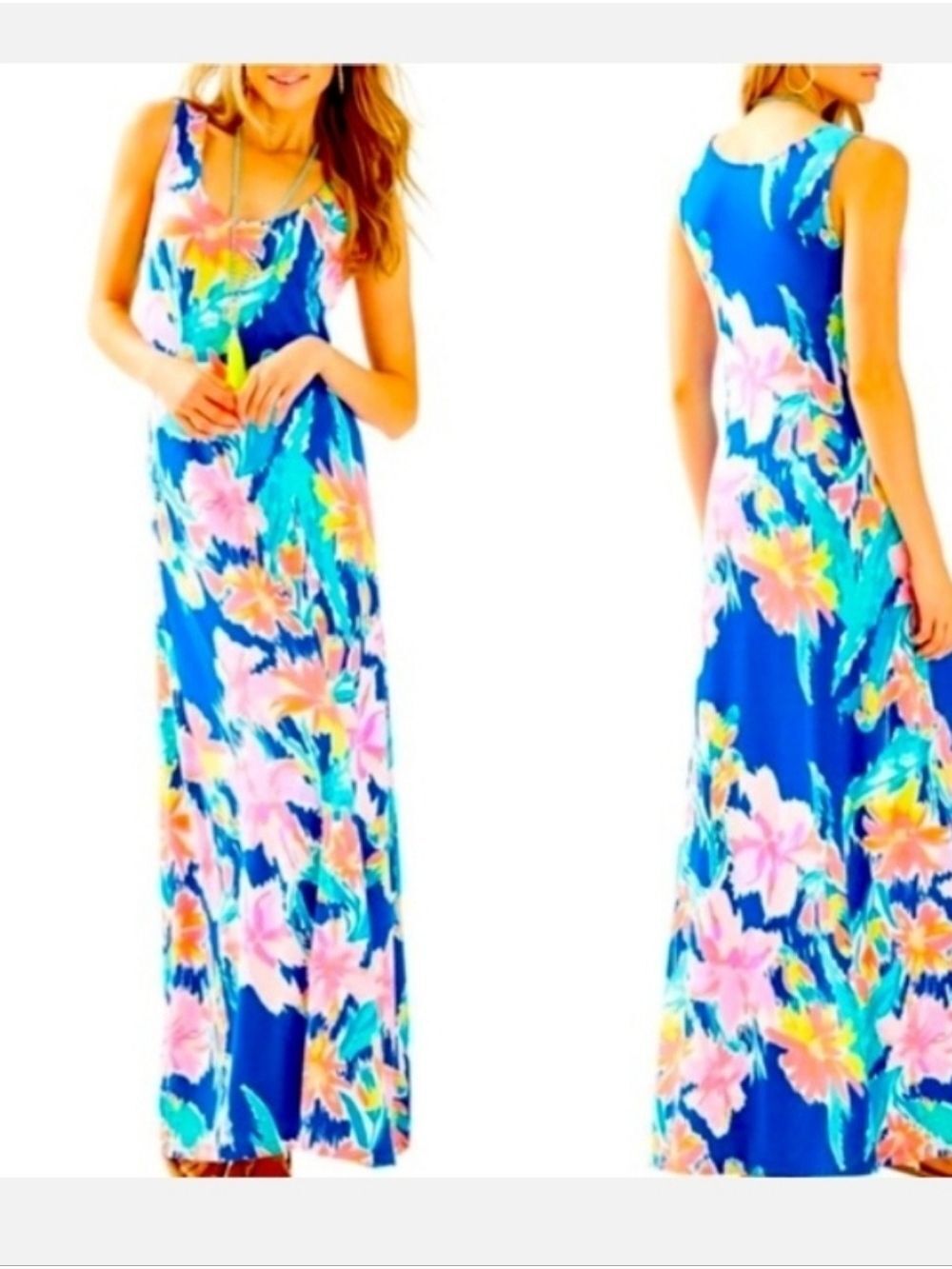 Lilly Pulitzer Natalia Blue Tropical Floral Maxi Dress Size XS - Picture 3 of 12